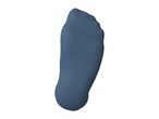 A single blue sock shown from the bottom against a white background