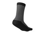 Black and grey patterned sock with a herringbone design.