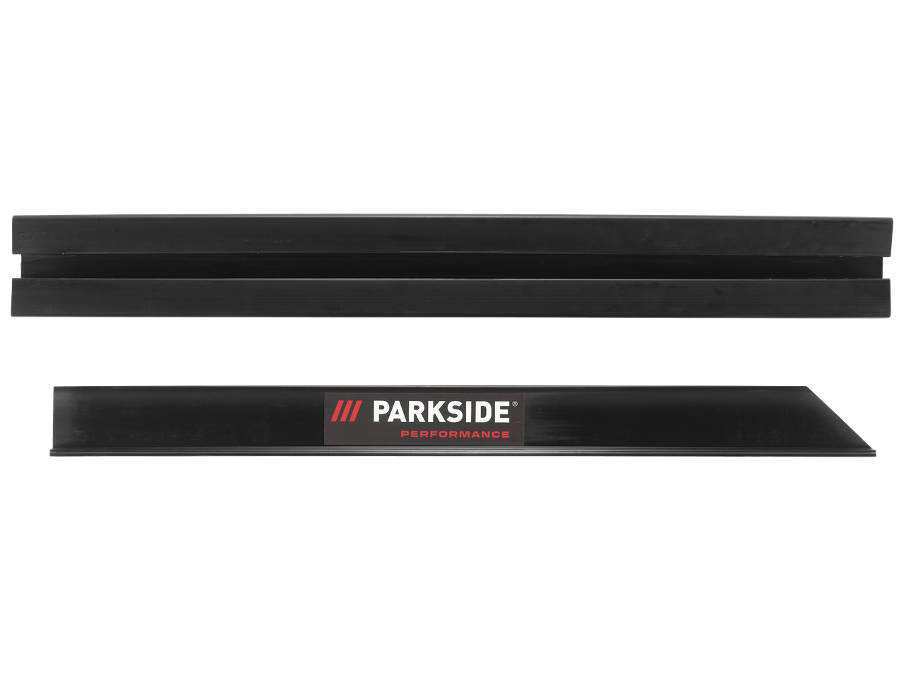 Две черни направляващи шини за трион, едната с надпис „PERFORMANCE“