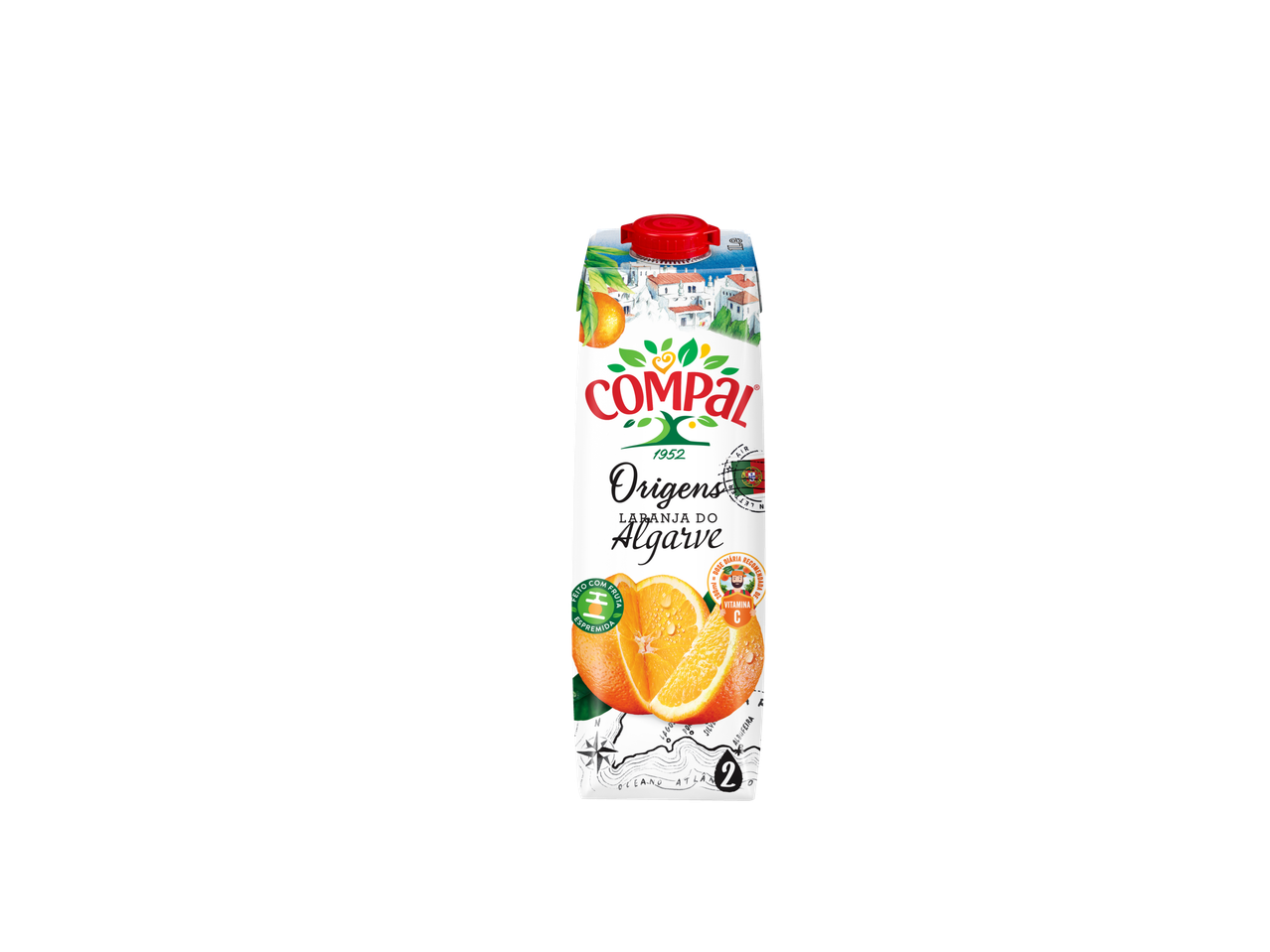 Néctar de Laranja do Algarve Compal Origens, com vitamina C e fruta espremida.