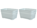 Cestos de arrumação W5 empilhados, de plástico branco com design entrançado