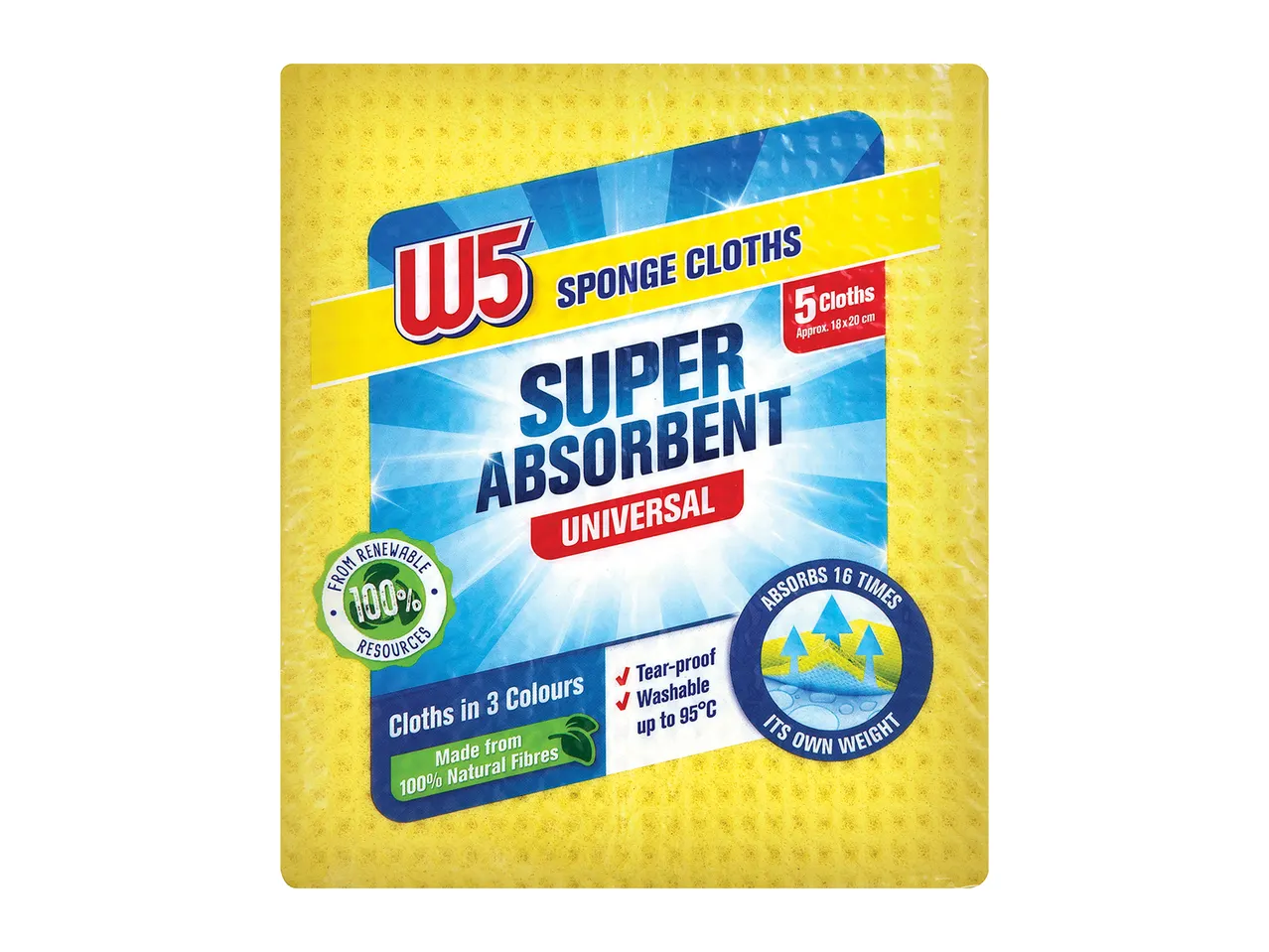 W5 super absorbent universal sponge cloths (5 count).