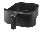 Black air fryer basket with a handle, showing the interior and a 'MAX' indicator.
