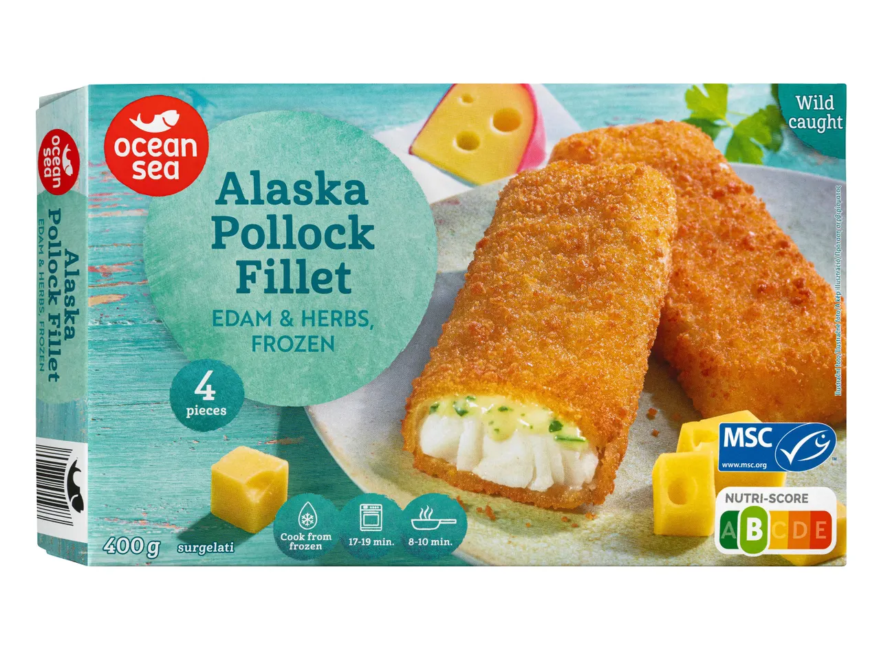 Ocean Sea Alaska tőkehalfilé Edami sajttal és fűszerekkel, fagyasztott.