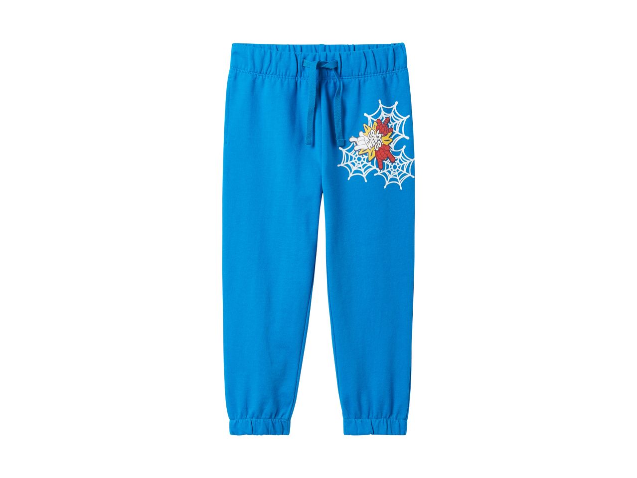 Lyseblå børne joggingbukser med Spiderman-print.