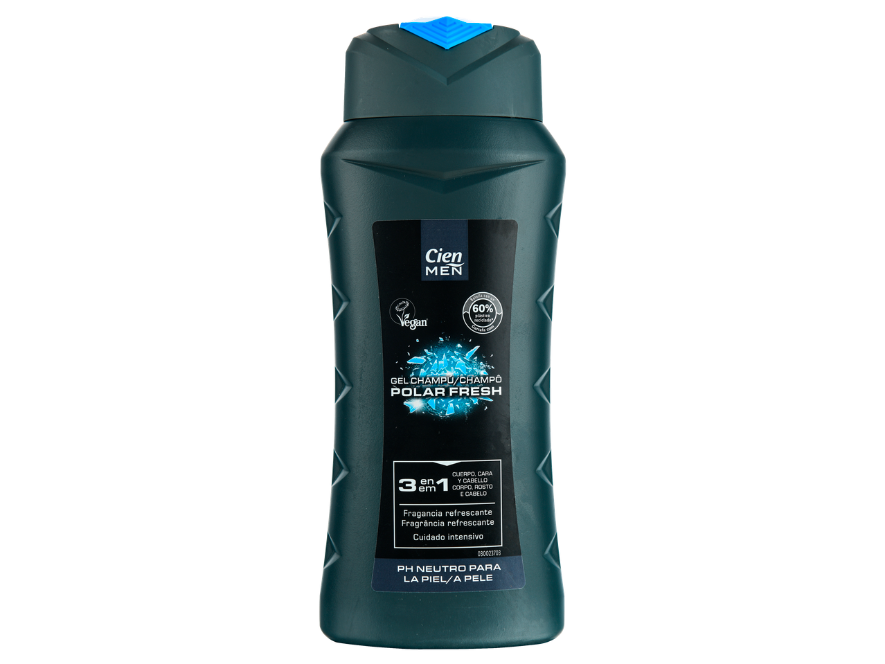 Gel/shampoo Cien Men Polar Fresh para corpo, rosto e cabelo.