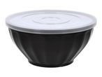Black mixing bowl with a translucent white lid