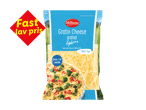 En pose revet gratinost med 16% fedt, mærket 'Fast lav pris' og 'IDEAL FOR BAKING'.