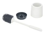 Toilet brush with silicone bristles, a dark grey base, and a white holder