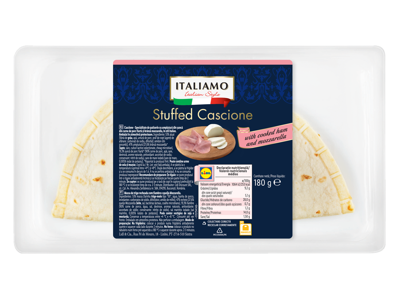 Cascione recheado com fiambre e mozzarella da Lidl.