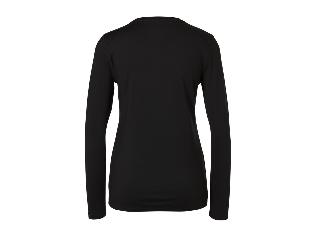 Women's black long-sleeved functional top, back view