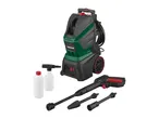 Parkside pressure washer with accessories: spray gun, lance, and detergent bottles.