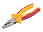 Insulated combination pliers with yellow and red handles, suitable for electrical work.