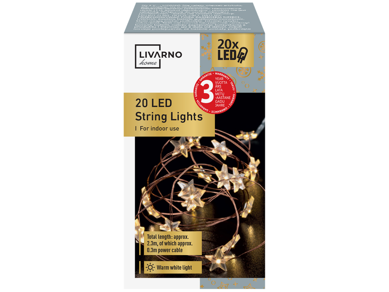 Livarno Home 20 LED girlianda su šiltomis baltomis žvaigždutėmis, bendras ilgis 2,3m.