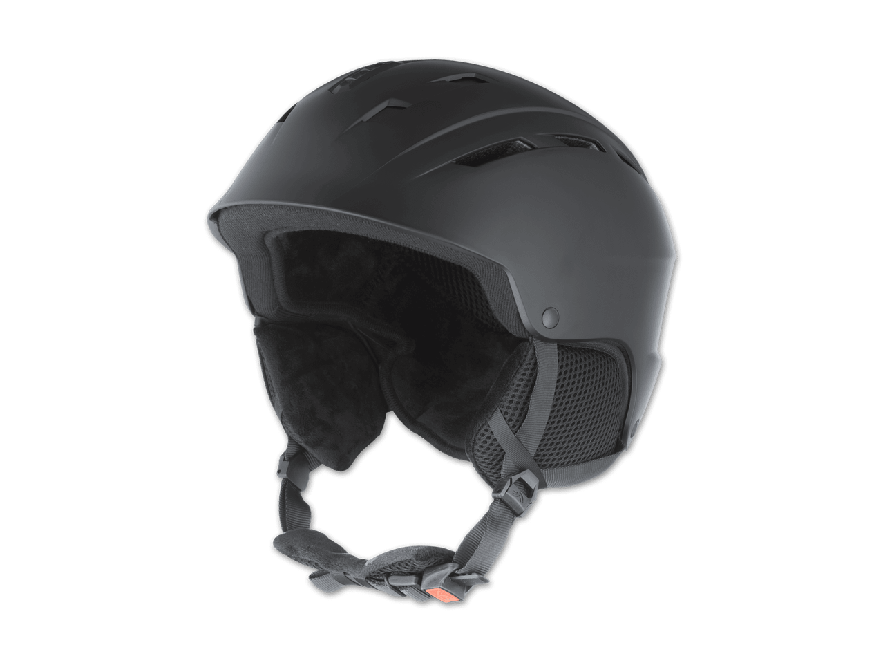 Schwarzer Skihelm mit Belüftungsschlitzen und Kinnriemen