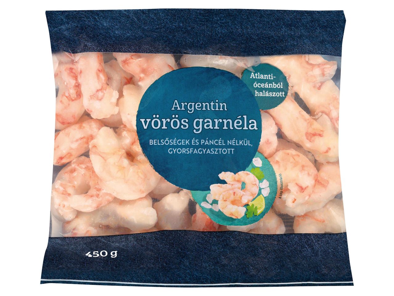 Fagyasztott argentin vörös garnélarák, hámozott.