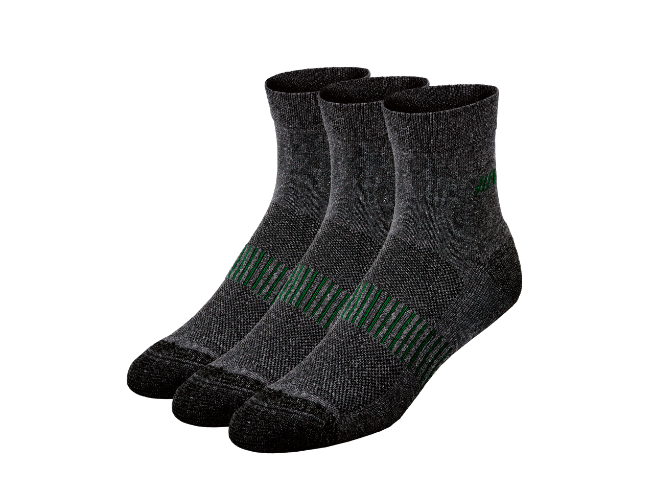 Calze da lavoro Parkside® grigie con strisce verdi, tre paia.