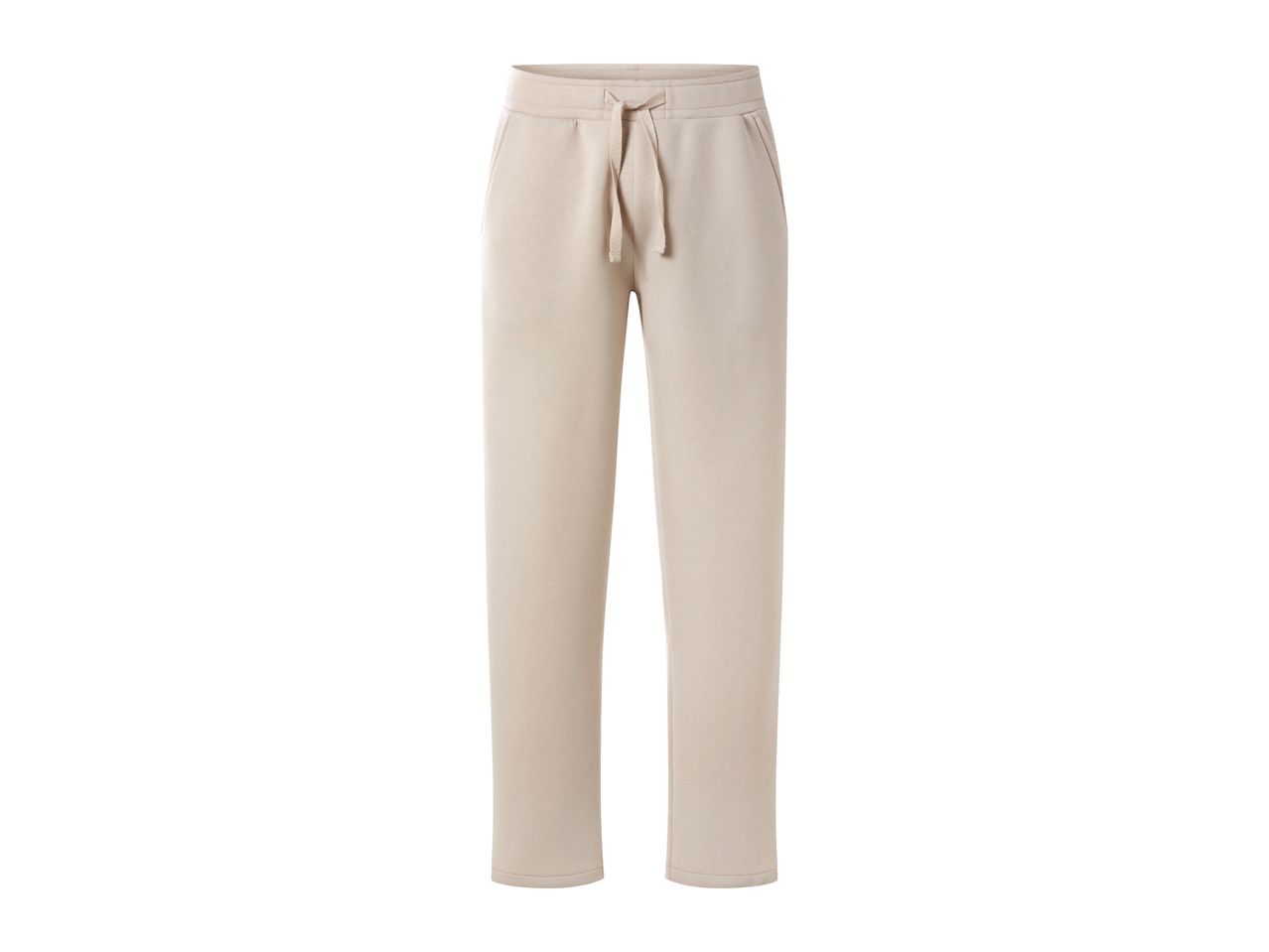 Light beige sweatpants with a drawstring waist and side pockets.