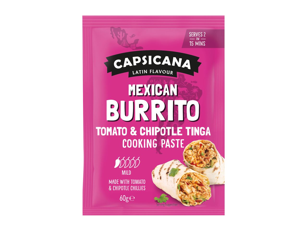 Capicana Mexican Burrito Tomato & Chipotle Tinga Cooking Paste packet.