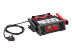 Ultimate Speed car battery charger with red and black clamps, and a UK plug.