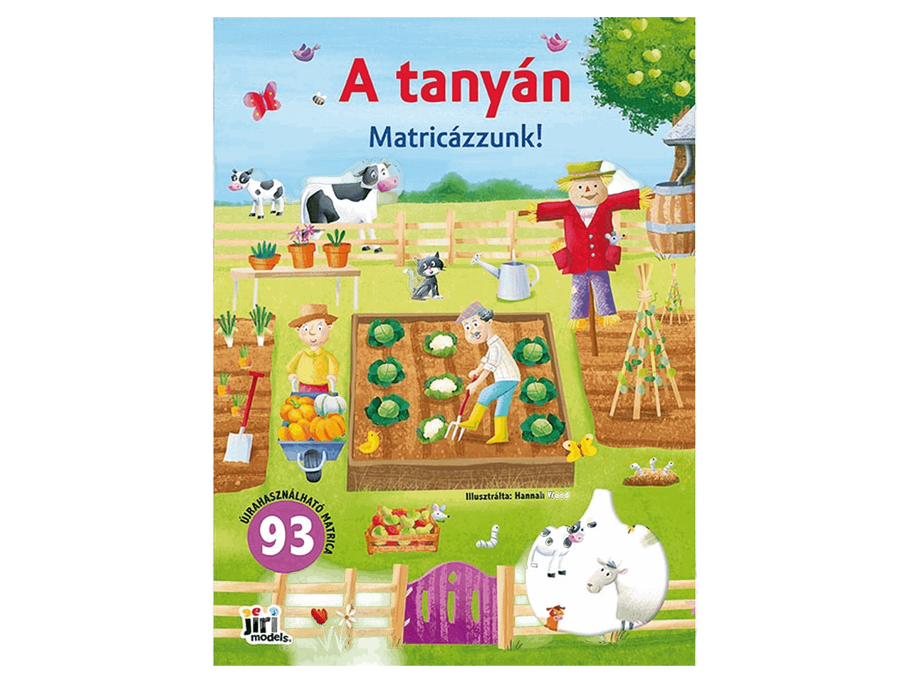 A tanyán matricás foglalkoztatókönyv színes, tanyasi illusztrációval.