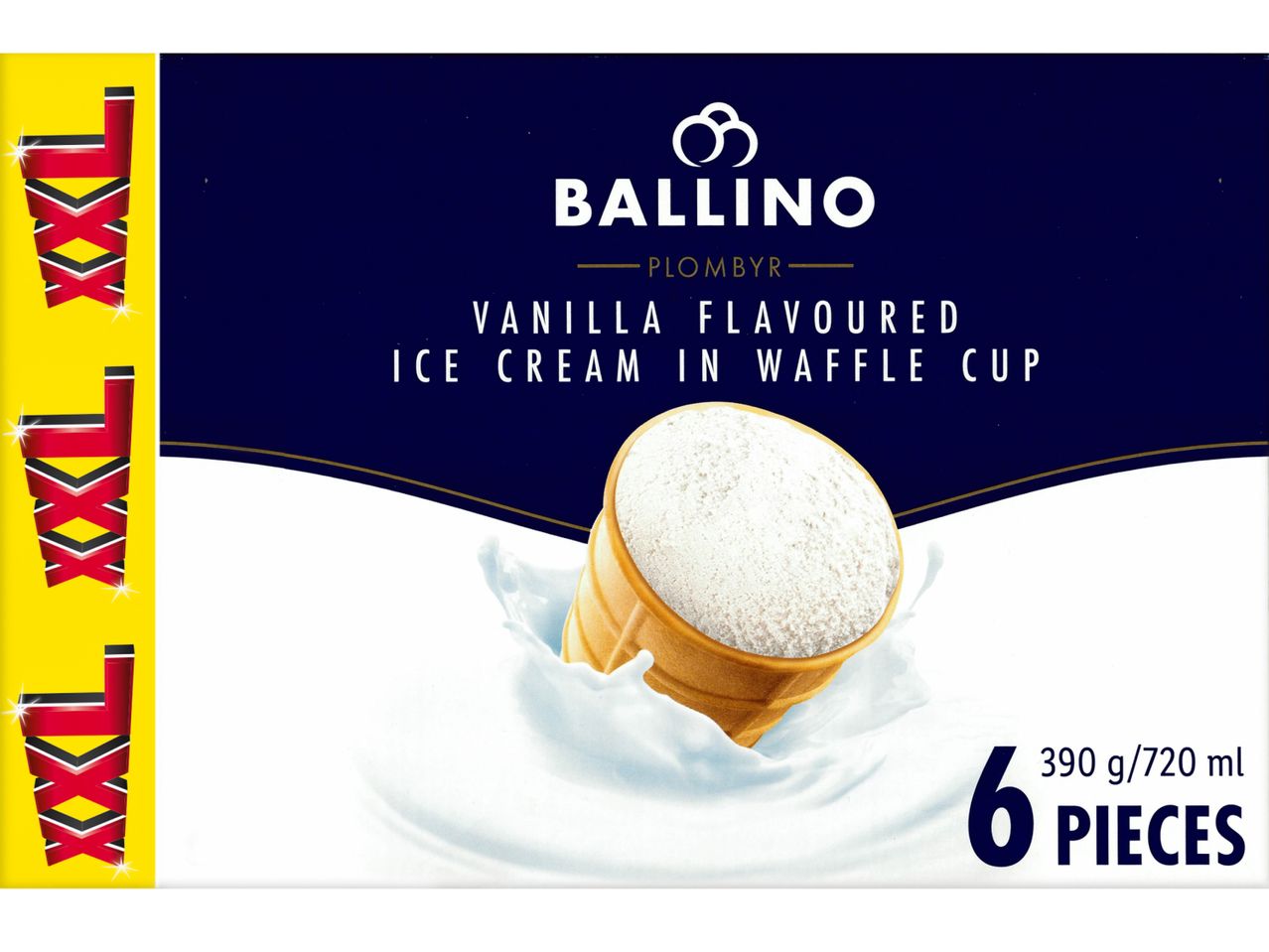 Опаковка за сладолед Ballino Plombyr с вкус на ванилия в гофрета, 6 броя.