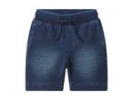 Mørkeblå denimshorts til børn med elastik i taljen og snøre.