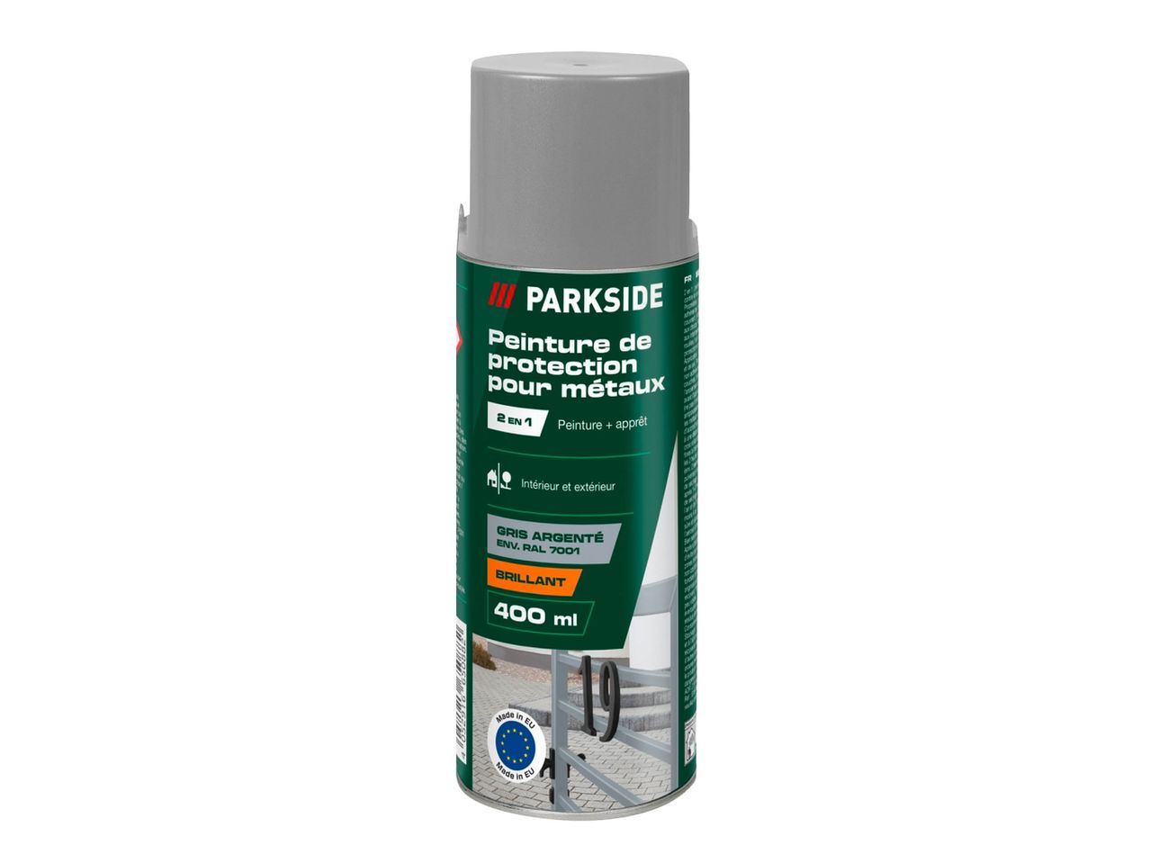Spray de peinture Parkside gris argenté (RAL 7001) pour la protection des métaux, 400ml.