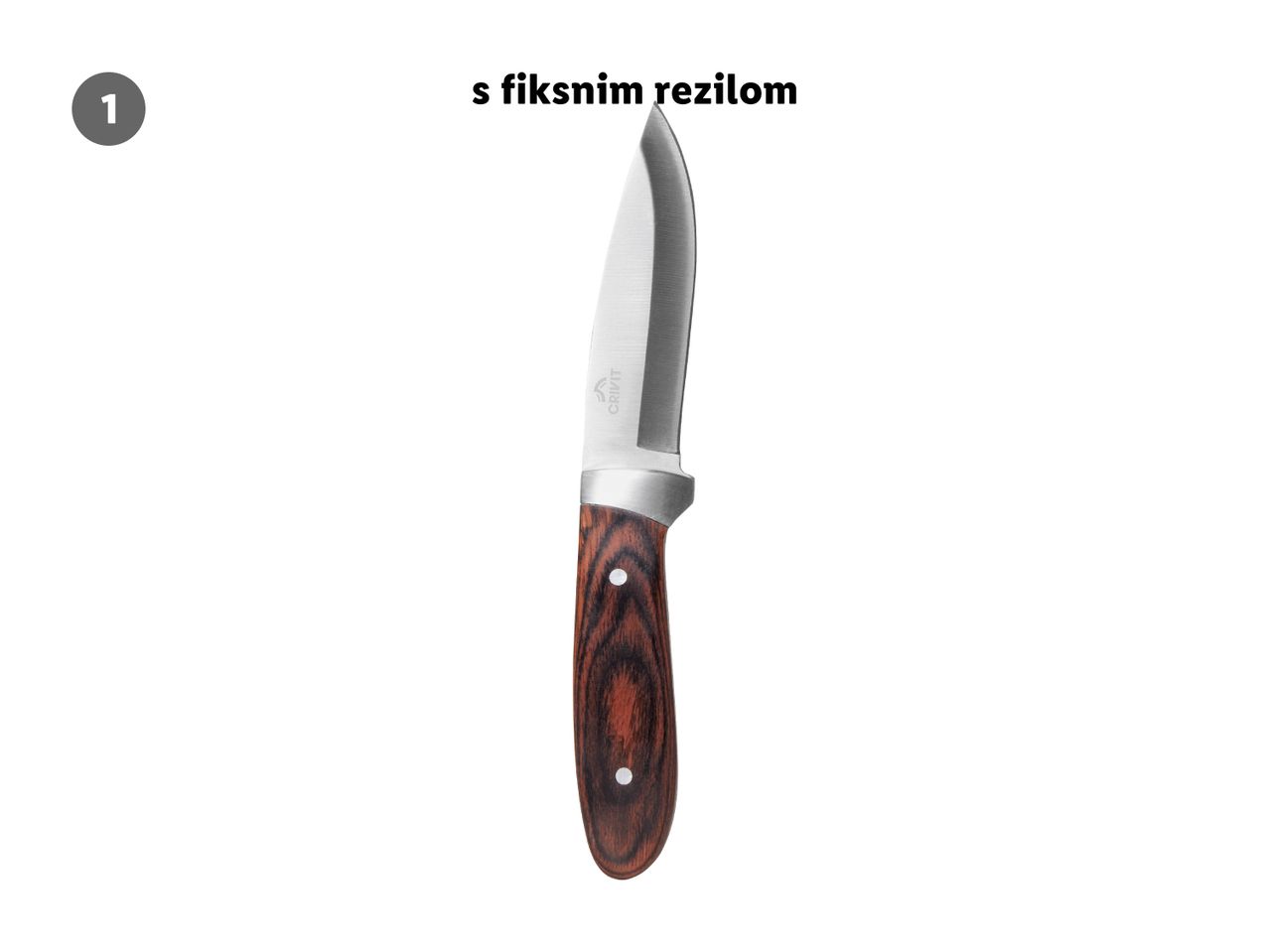 Lovski nož z lesenim ročajem.