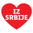 Crveno srce sa belim tekstom „IZ SRBIJE“.