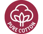 Pure Cotton seal with a cotton plant illustration.