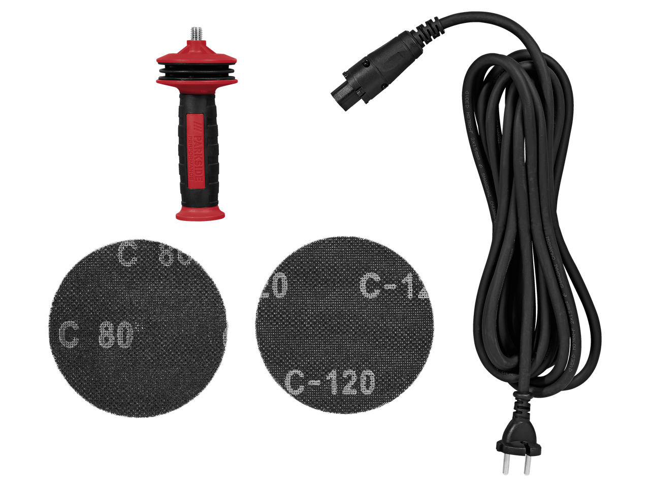 Τριβείο έκκεντρο Parkside Performance με καλώδιο τροφοδοσίας και δίσκους λείανσης.