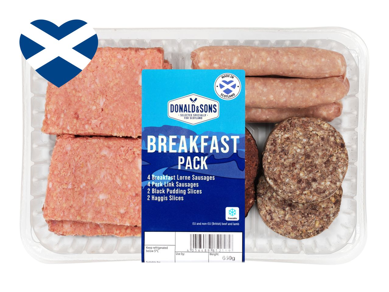 Donald & Sons Scottish breakfast pack: sausages, black pudding, haggis.