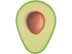 Tagliere da cucina a forma di avocado tagliato a metà con il seme visibile.