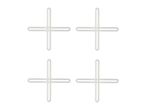 Four white tile spacers arranged in a grid pattern
