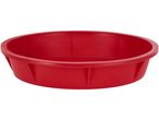 A red round plastic basin or tub.