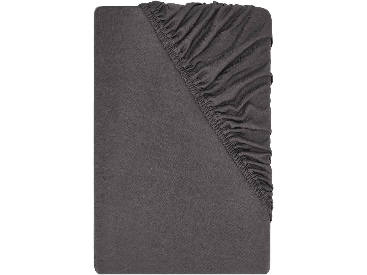 Livarno Jersey Fitted Sheet in dark grey, showing the elasticated corner.