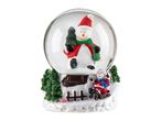 Christmas snow globe with a snowman holding a tree and a snowman on a sled