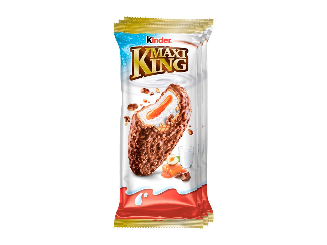 Three chocolate-covered milk cream bars with caramel filling in a row
