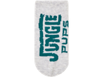 Grey socks featuring a Jungle Pups logo.