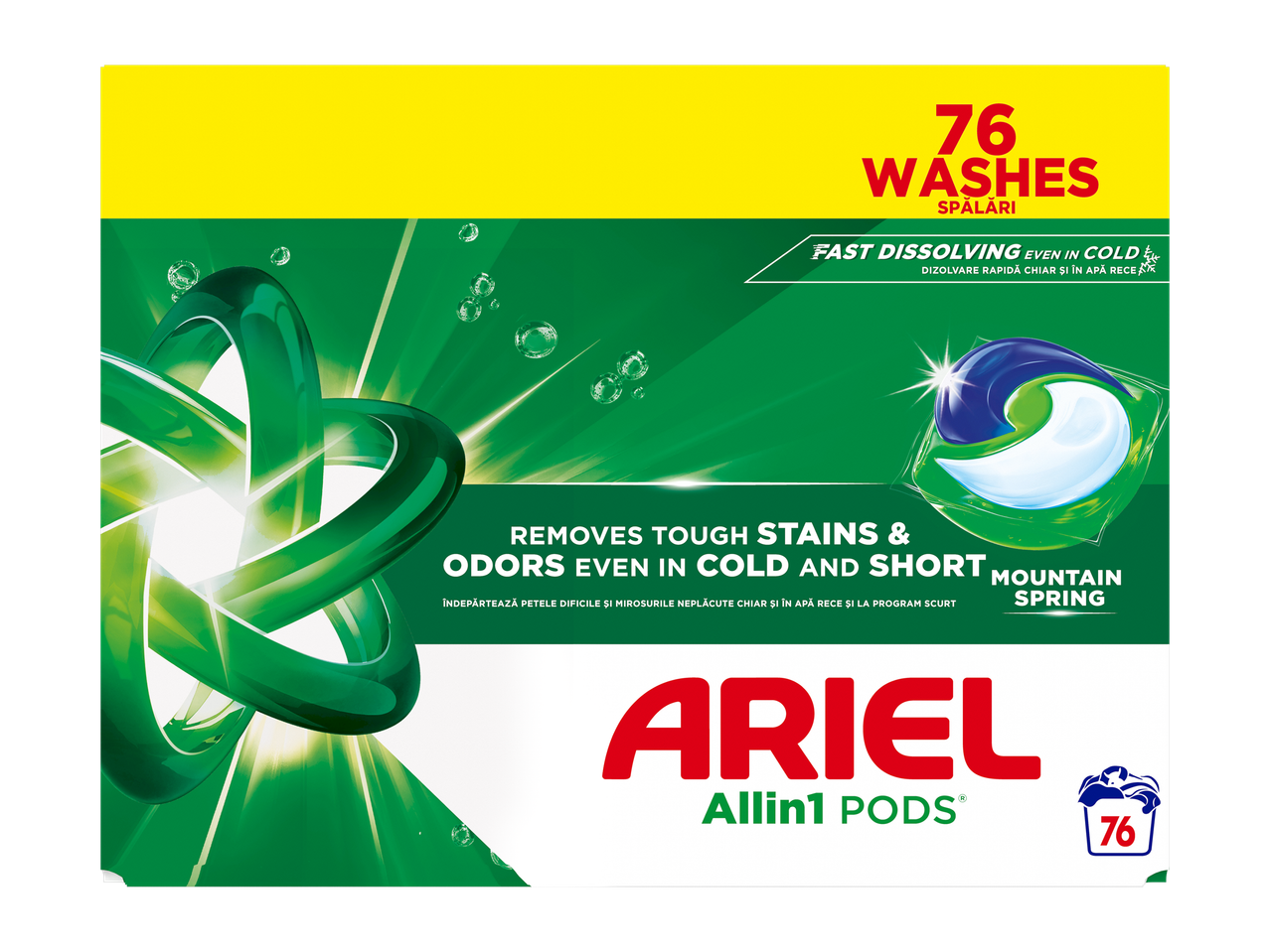 Detergent de rufe lichid concentrat, 76 de spălări, cu dizolvare rapidă chiar și în apă rece, parfum Mountain Spring.