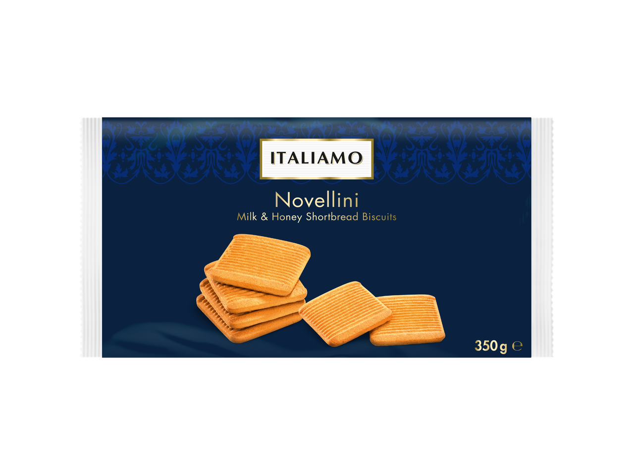 Italiamo Novellini Milk & Honey Shortbread Biscuits in blue packaging, 350g.