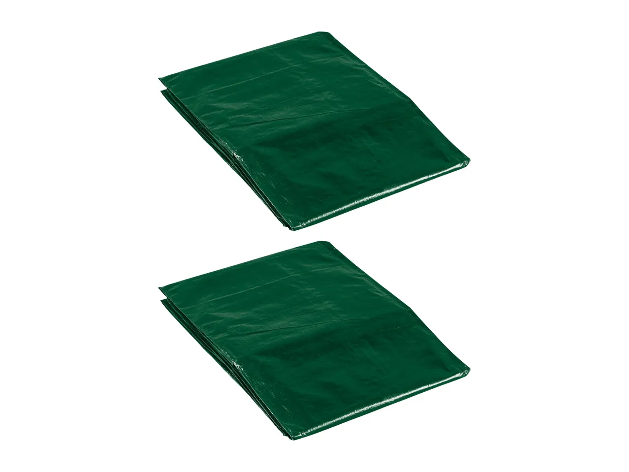 Two folded green tarpaulins