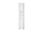Tall white bathroom cabinet with two doors and open shelves