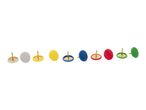 Assortment of colorful thumbtacks.