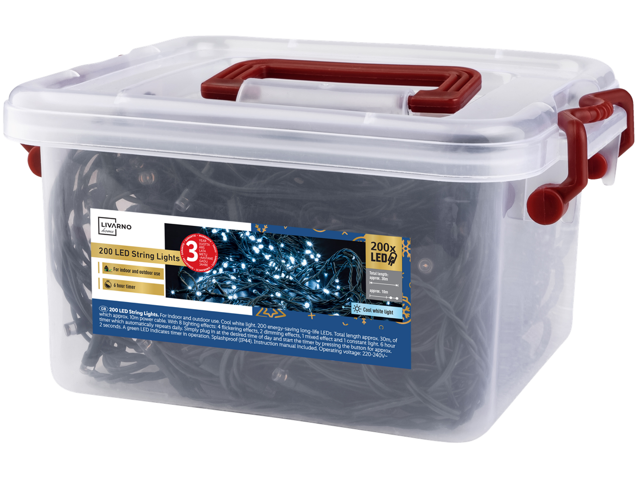 Livarno home 200 LED girlianda, šaltai balta, skirta naudoti viduje ir lauke