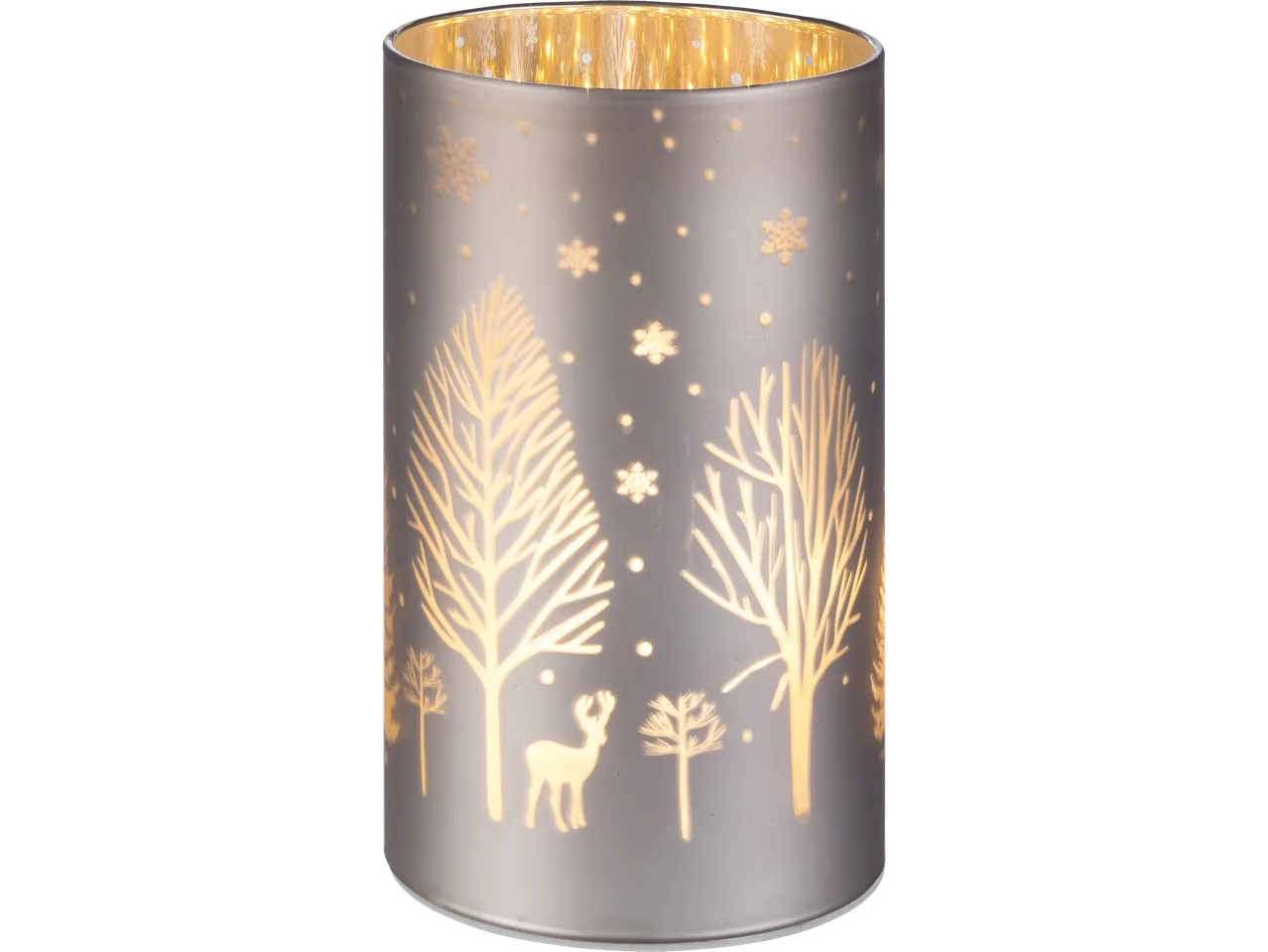 Livarno LED žvakidė su žiemos peizažo ir elnio motyvu.