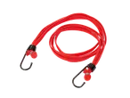 A red bungee cord with black hooks.