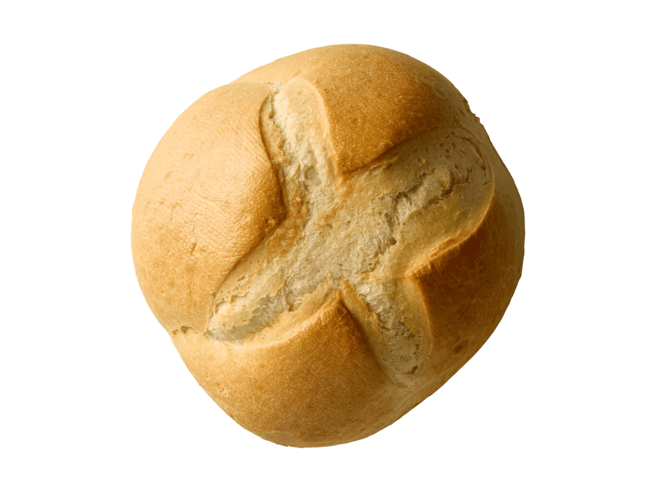 Ein rundes Brötchen mit einem eingeschnittenen Kreuz auf der Oberseite.