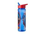 Blue Superman water bottle with a red lid and blue straw